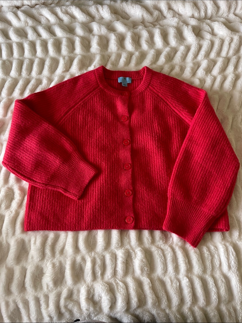 CeCe Bright Red Button-Front Knit Cardigan